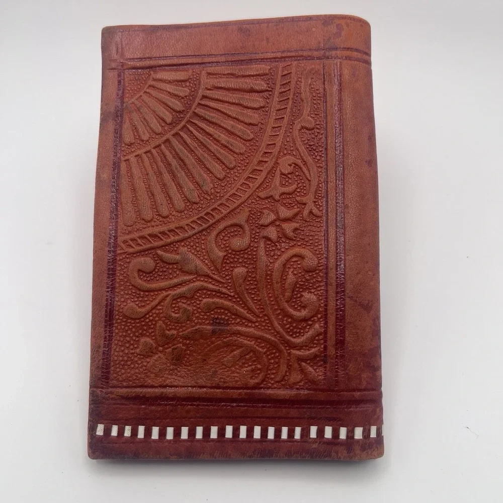 Vintage Hand Tooled Leather Wallet Billfold Moroccan Handmade Brown Unisex